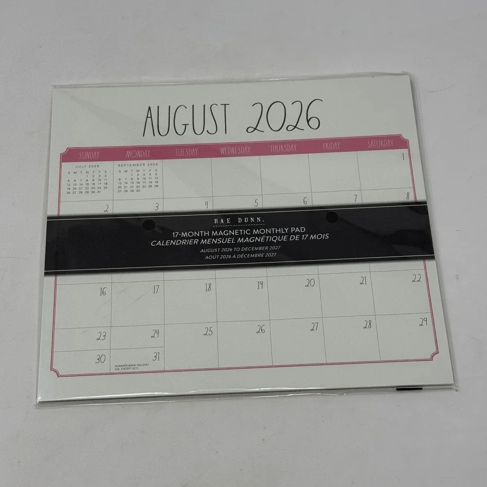 Rae Dunn 17-Month Magnetic Monthly Pad Calendar August 2026-December 2027 Pink